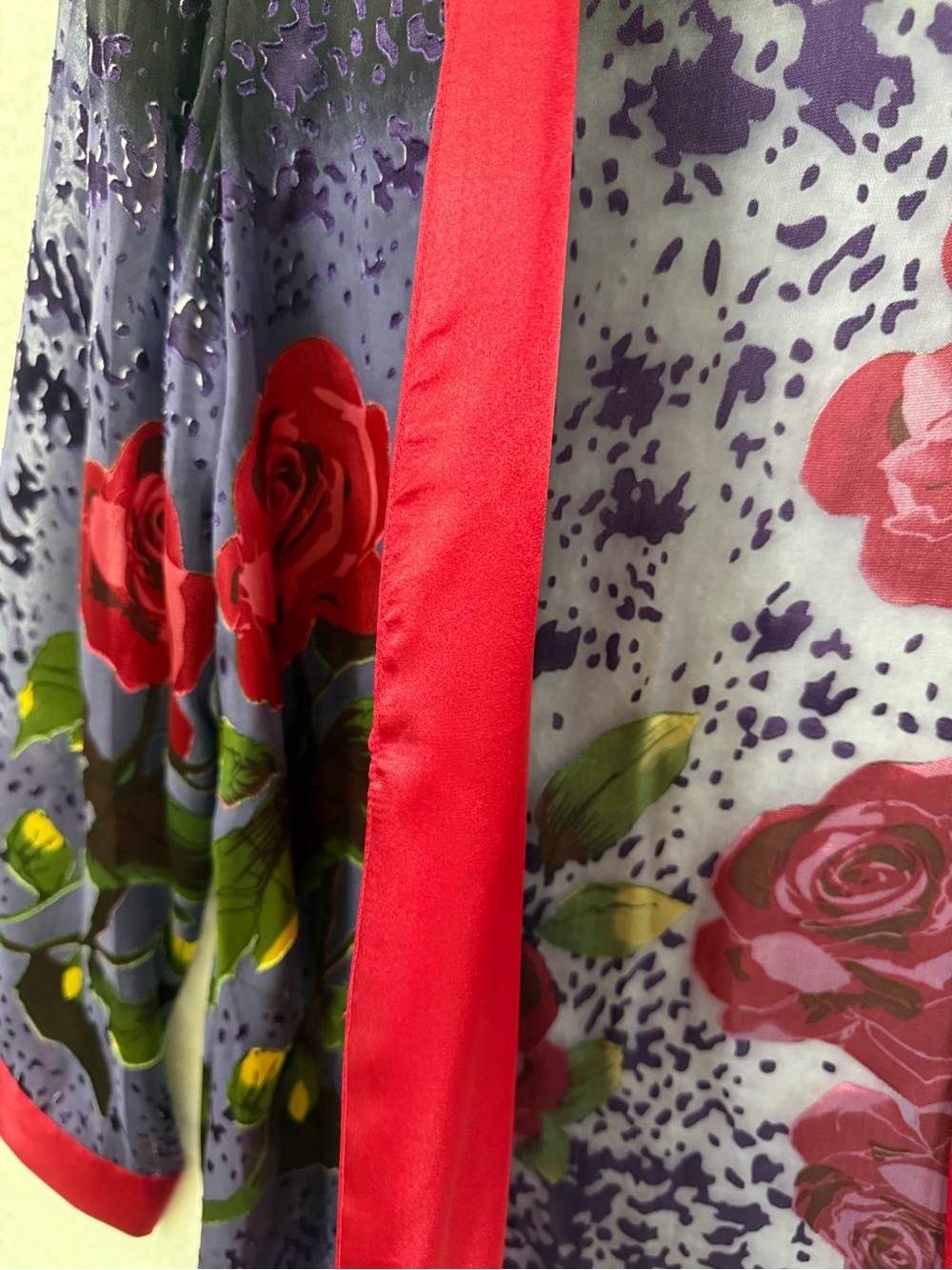 Mirasol Purple Floral sheer kimono with Red Satin Trim - Picture 4 of 7